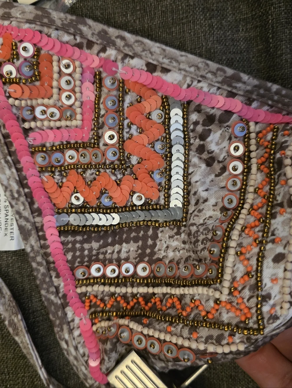 Ramy BROOK Python Snake Print Embroider Embellished Bikini Top In Neuco Size L - Picture 3 of 6